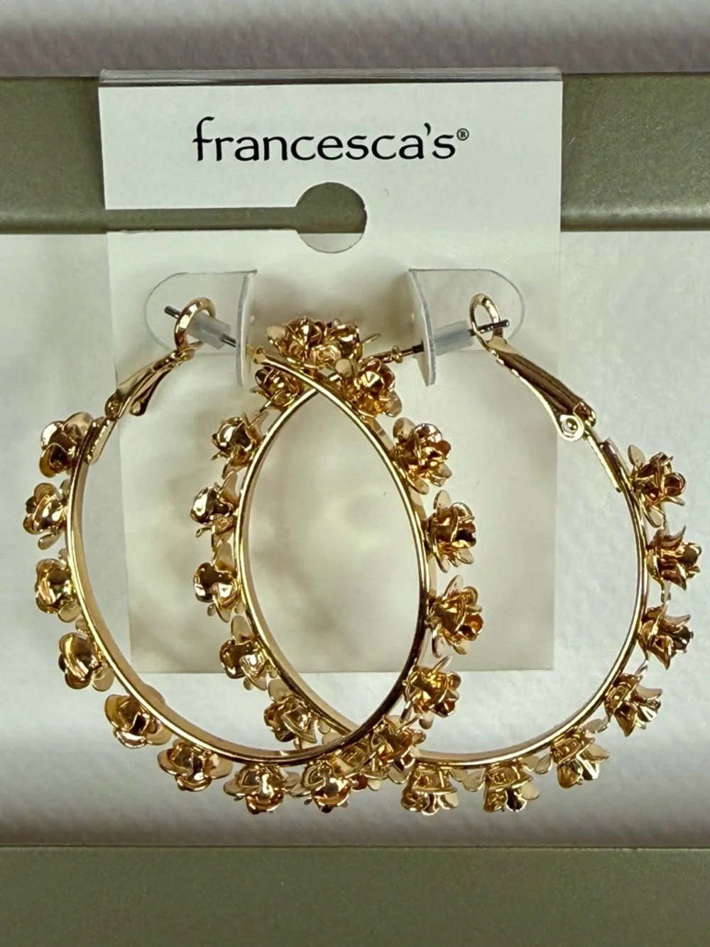 Francesca's Collections Gold Floral Hoop Earrings